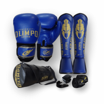 Kit Profissional Olimpo Legendary – Boxe & Muay Thai Completo (Luvas, Bolsa, Caneleira, Bandagem e Bucal)